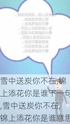 雪中送炭你不在,锦上添花你是谁下一句,雪中送炭你不在,锦上添花你是谁意思