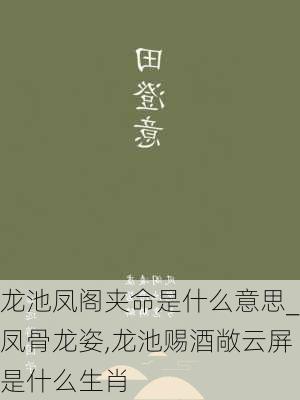 龙池凤阁夹命是什么意思_凤骨龙姿,龙池赐酒敞云屏是什么生肖