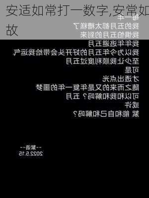 安适如常打一数字,安常如故